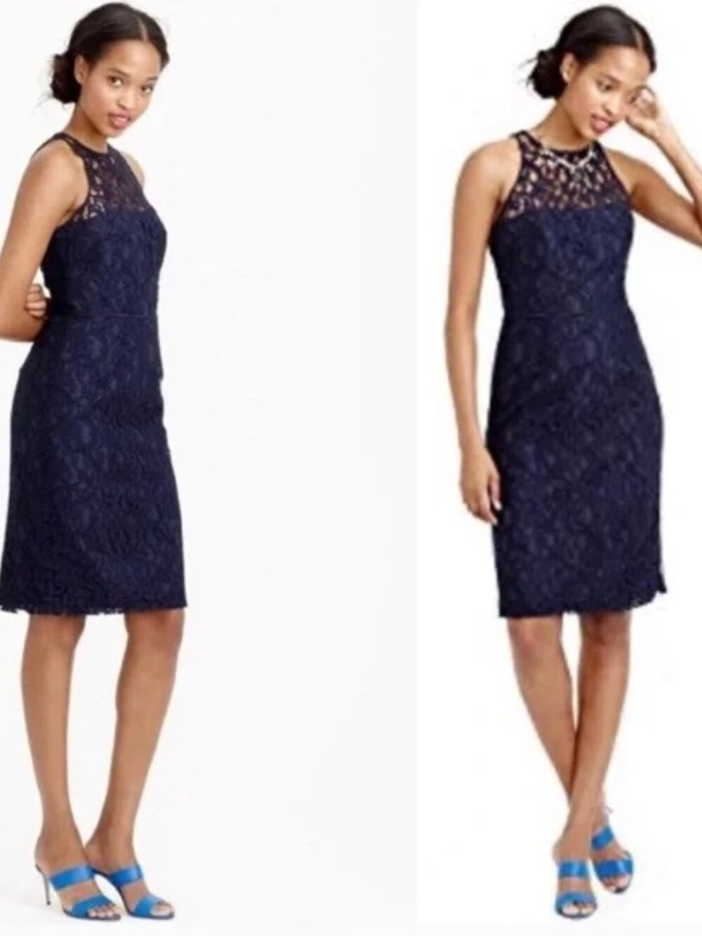 JCREW Formal Dress Navy Blue Lace Classic Cocktail Party Date Night Formal Sexy